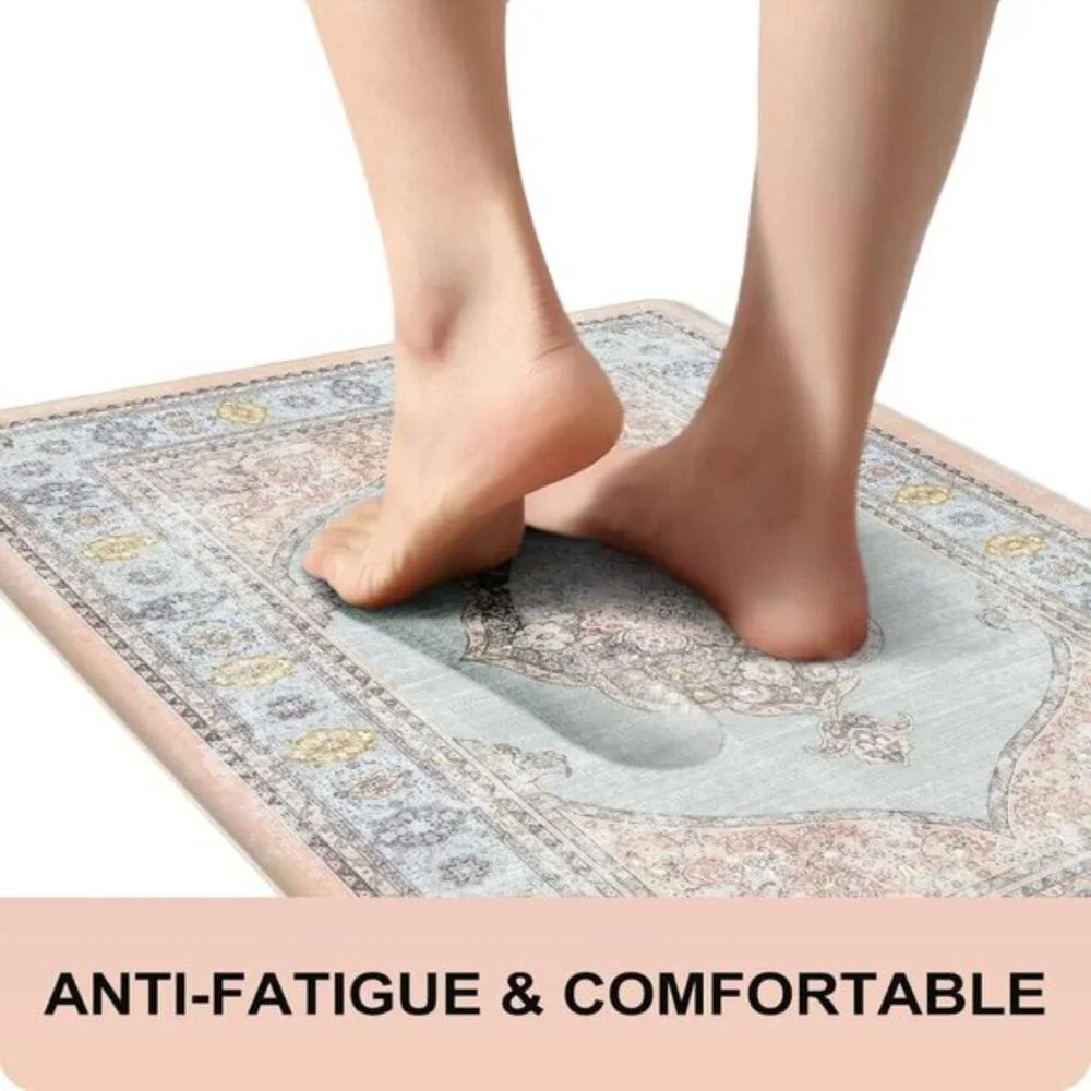 New 2Pcs Pink Kitchen Mat Set, Non Slip Cushioned Anti-Fatigue Floor Rugs